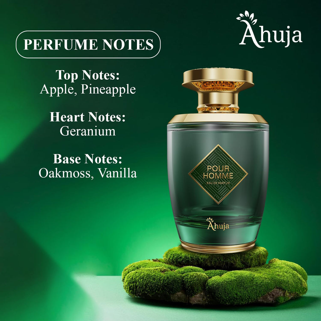 AHUJA Pour Homme Eau de Parfum for Men – 3.4 fl oz | Long-Lasting Citrus & Fruity Notes