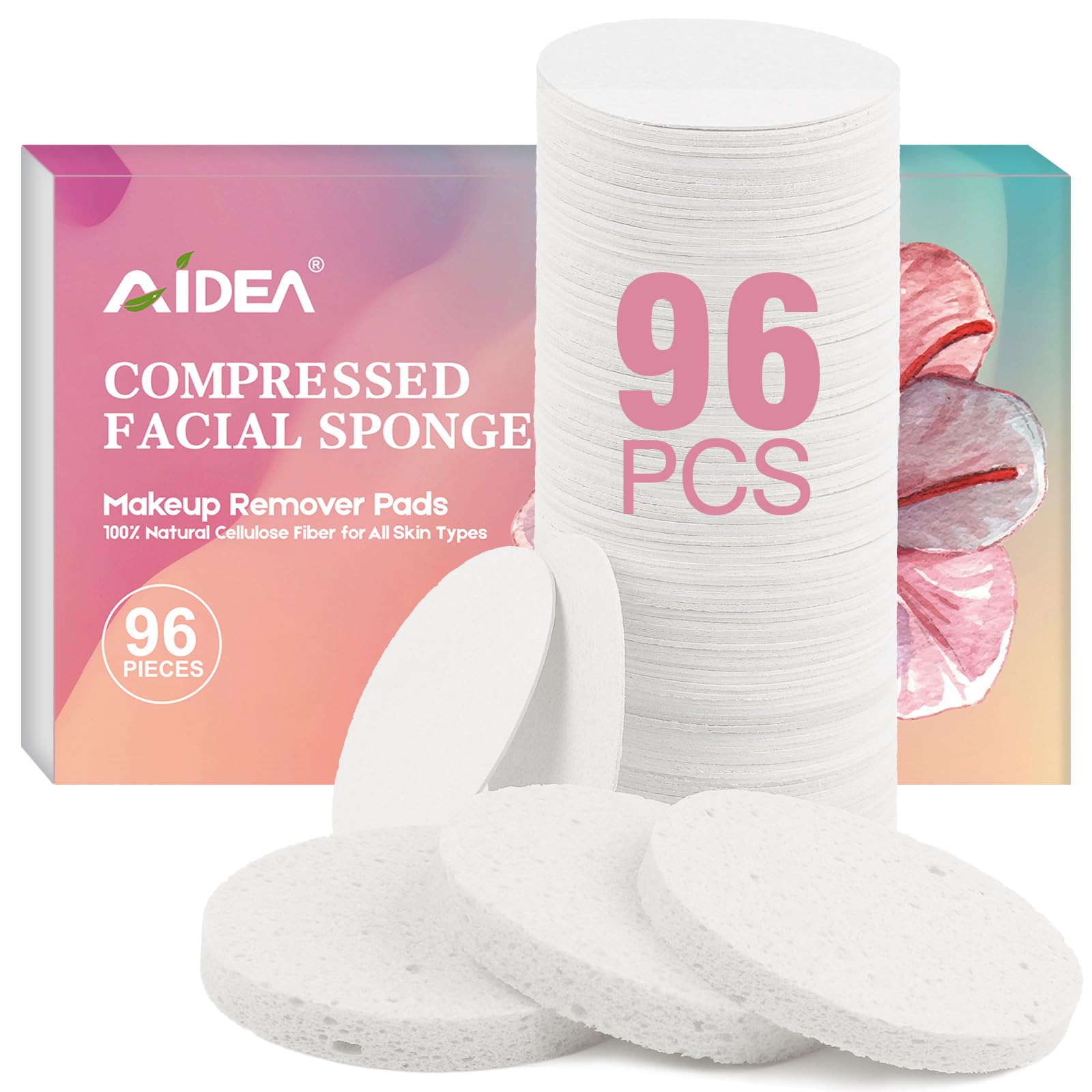 AIDEA Compressed Facial Sponges – 96-Count White Round Cellulose Sponges for Cleansing & Exfoliation