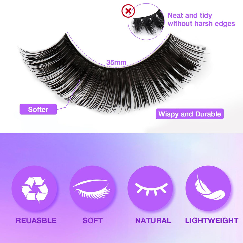 AILAISHI Fluffy False Eyelashes Kit – 7 Pairs with Bond, Seal & Tweezer | Natural Cat Eye Look