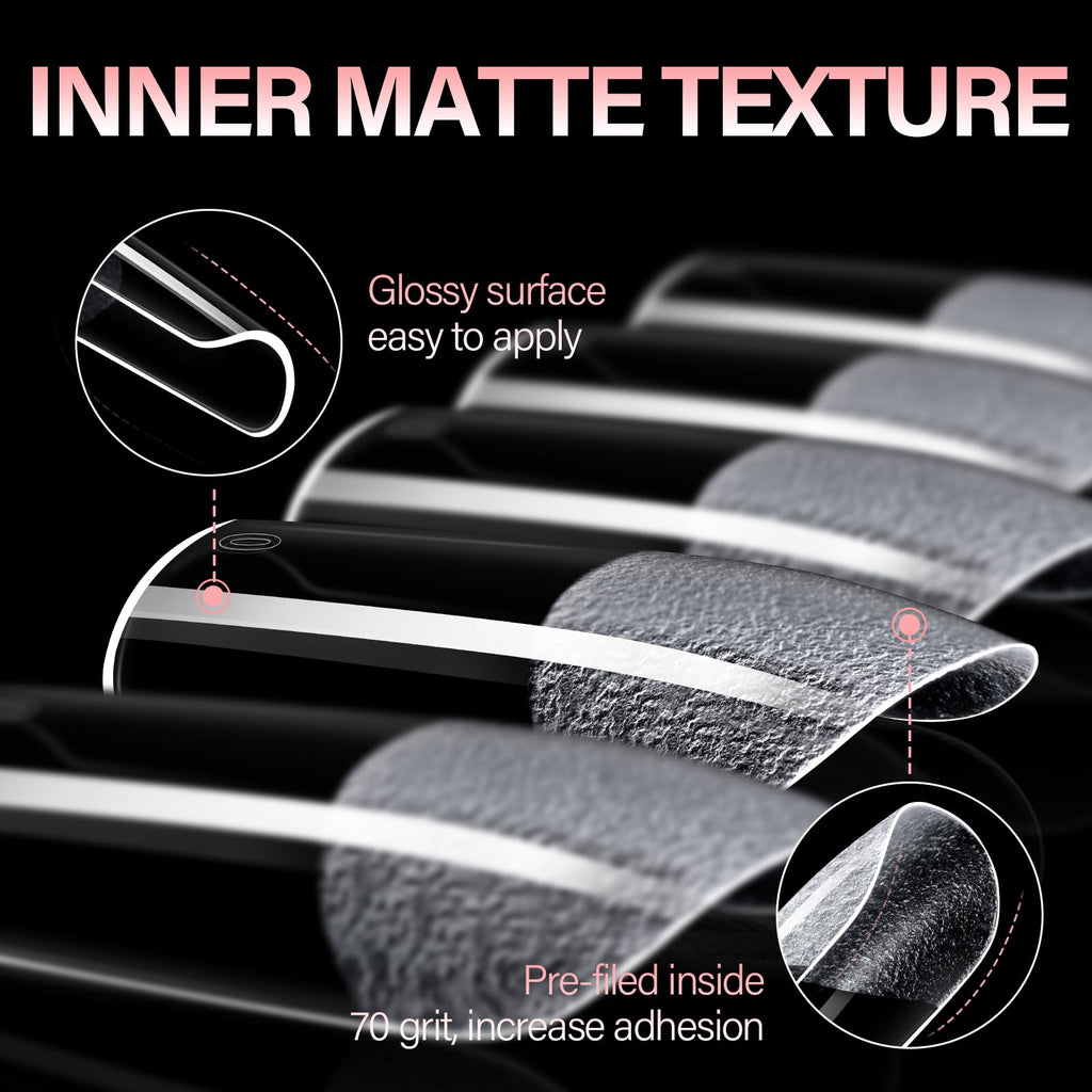 AILLSA Medium Square Nail Tips – Full Cover Half Matte, 450pcs Pre-filed Nails for Press-On Gel Manicures