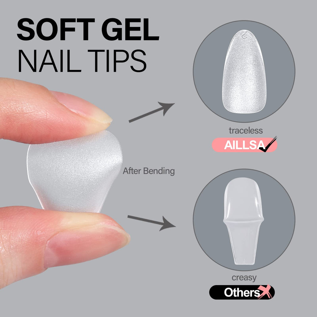 AILLSA Almond Nail Tips 450pcs – Soft Full Cover Gel Tips, Matte, 15 Sizes, Easy Press-On