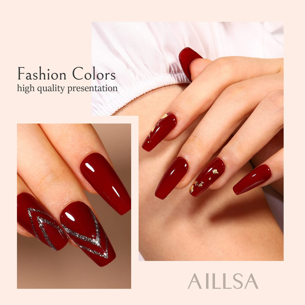 AILLSA Dip Powder Wine Red – Easy, Lamp-Free Burgundy Nail Powder for DIY or Salon