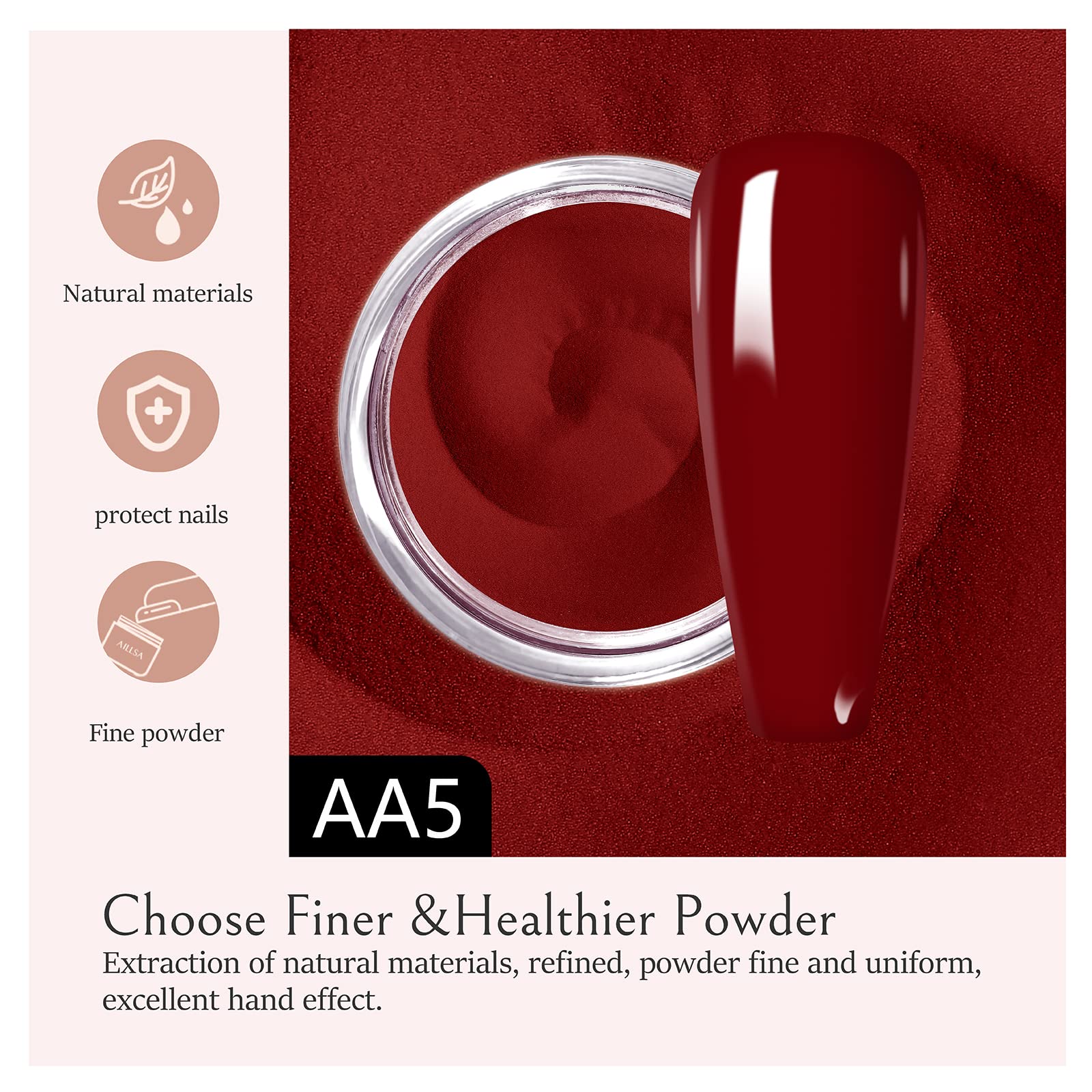 AILLSA Dip Powder Wine Red – Easy, Lamp-Free Burgundy Nail Powder for DIY or Salon