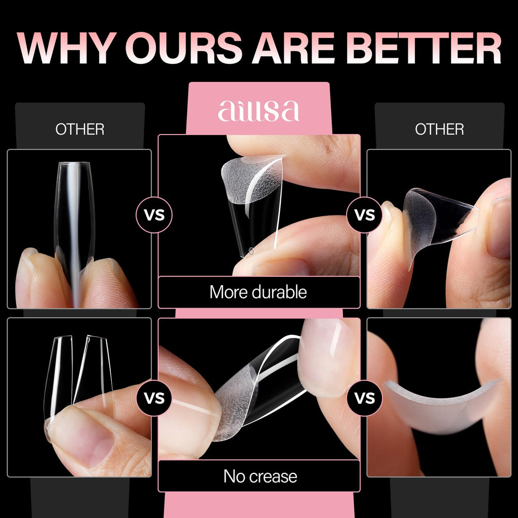 AILLSA Medium Coffin Nail Tips – Full Cover, Half Matte, 450pcs, 15 Sizes, DIY Nail Tips
