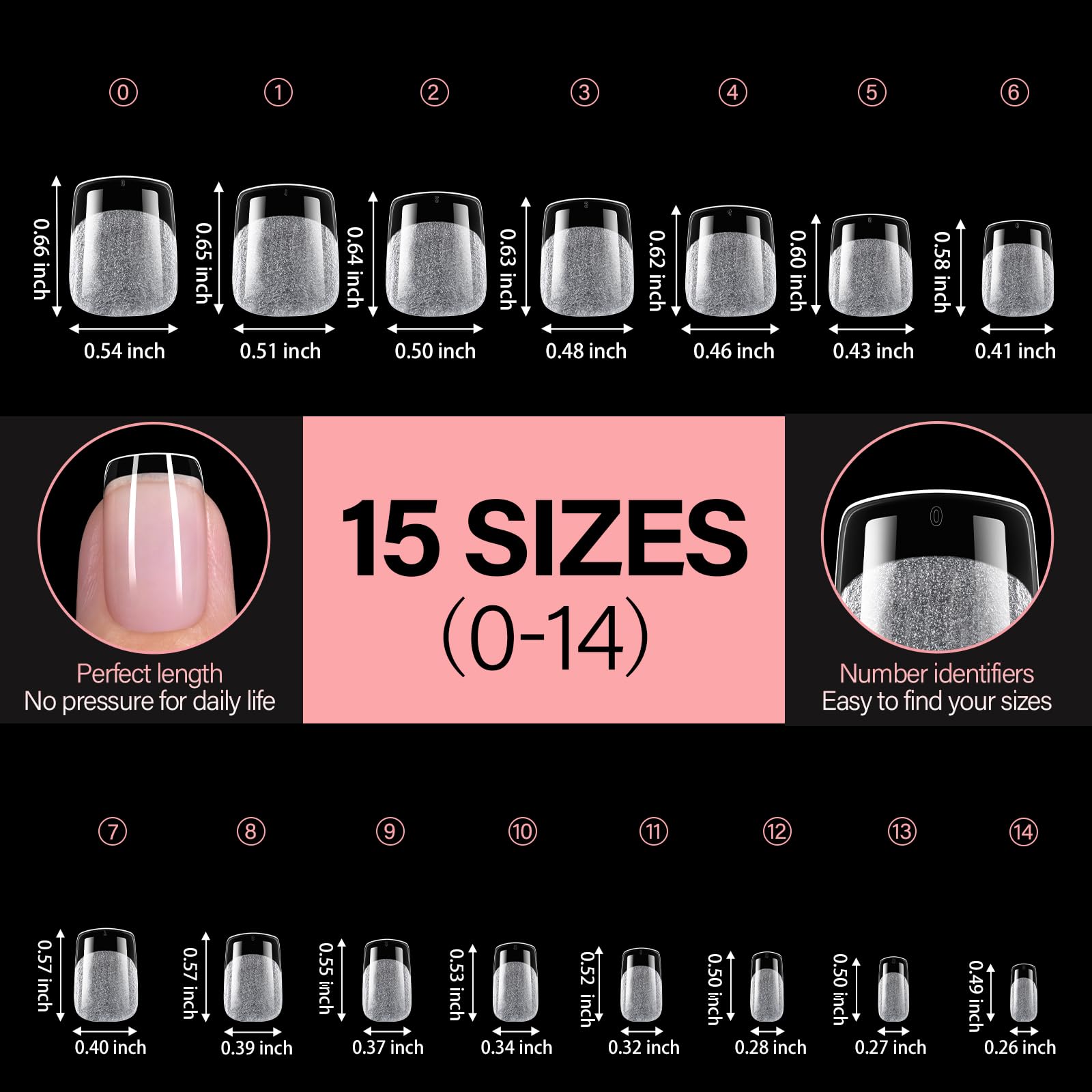 AILLSA Extra Short Square Nail Tips – 450pcs, 15 Sizes, Half-Matte Finish, Gel Nail Tips