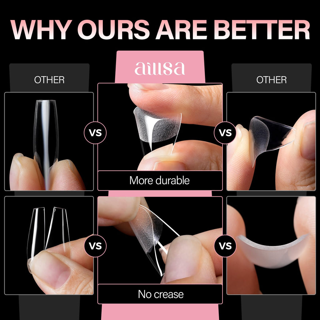 AILLSA Extra Short Coffin Nail Tips – 450pcs, 15 Sizes, Half-M Matte, Full Cover Gelly Tips