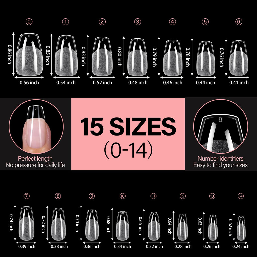 AILLSA Short Coffin Nail Tips for DIY Beginners – 450pcs, 15 Sizes, Half Matte Finish