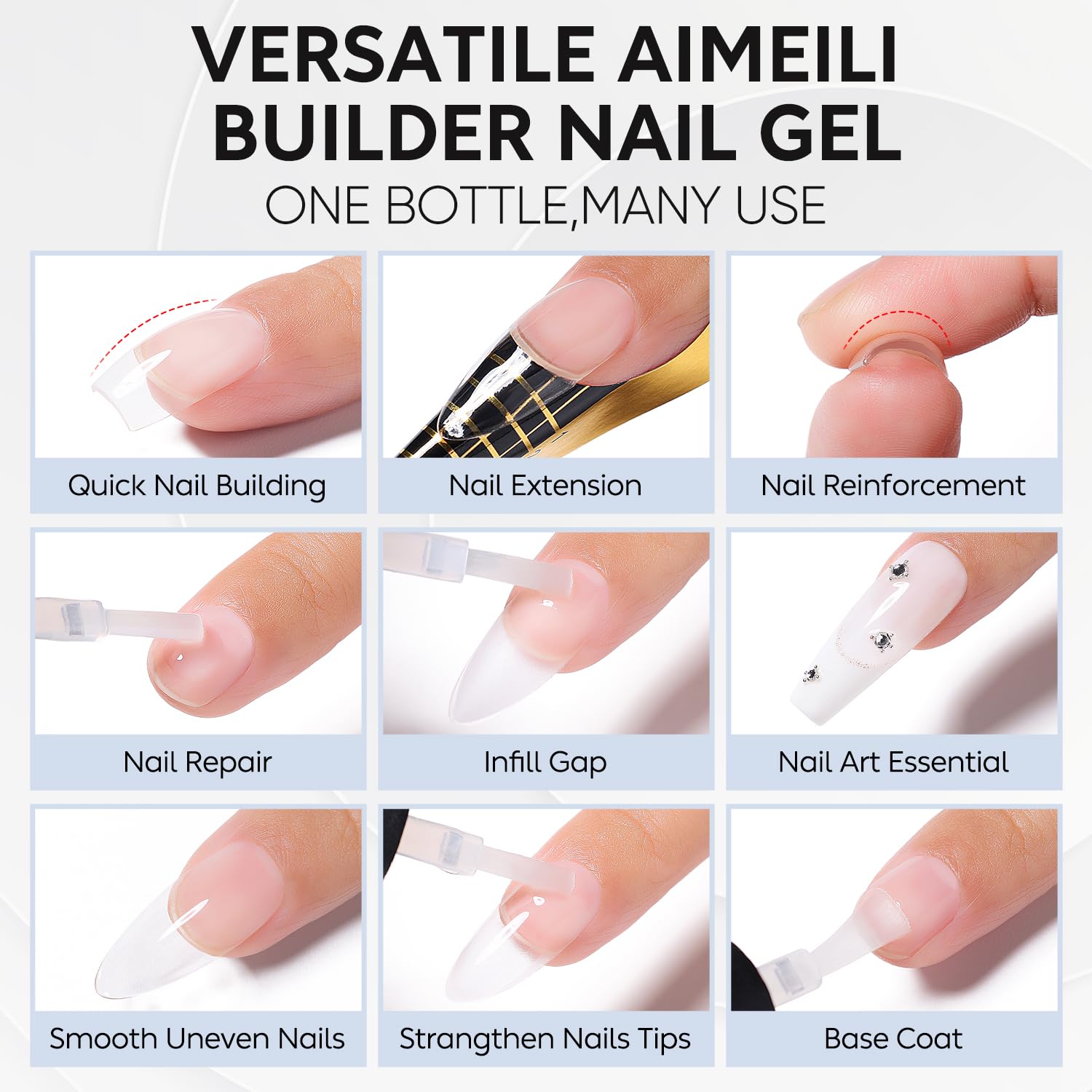 AIMEILI Builder Base Clear Sheer Color Gel – Hema Free, Vegan 6x10ml Kit