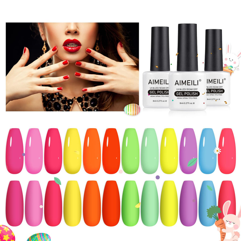 AIMEILI Hema Free Gel Nail Polish Set – 12 Neon Colors (Cruelty-Free, Vegan Gift Kit)