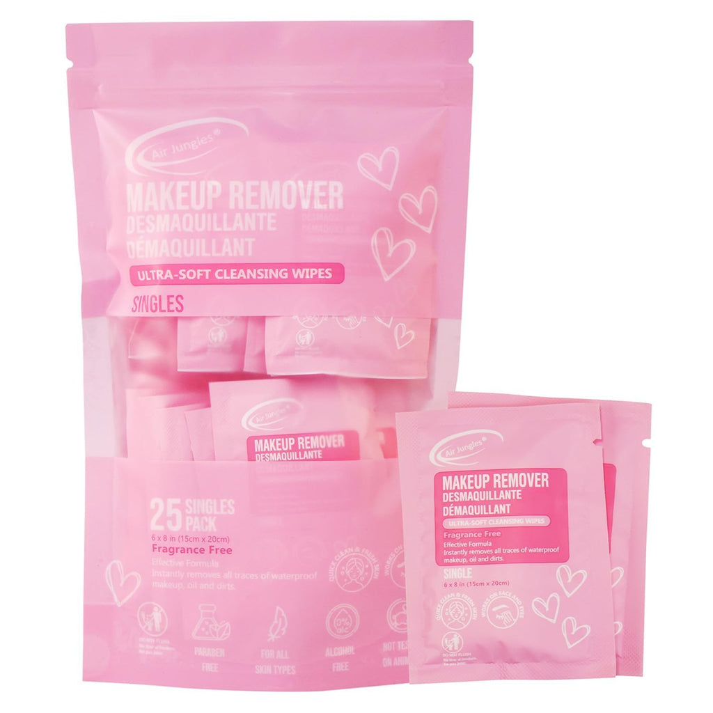 Air Jungles Makeup Remover Wipes – 25 Ct, Individually Wrapped, Travel Size, Vitamin E