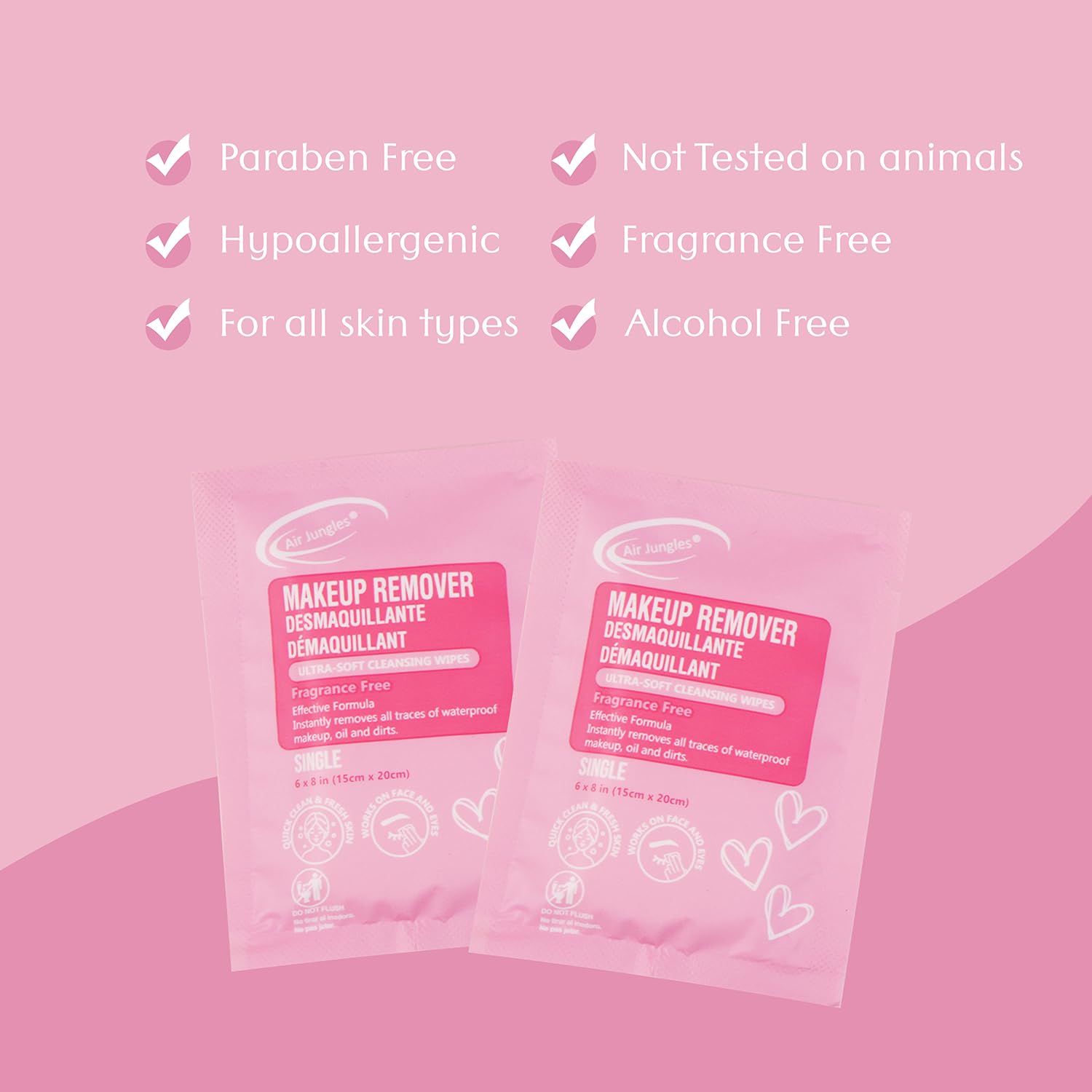 Air Jungles Makeup Remover Wipes – 25 Ct, Individually Wrapped, Travel Size, Vitamin E