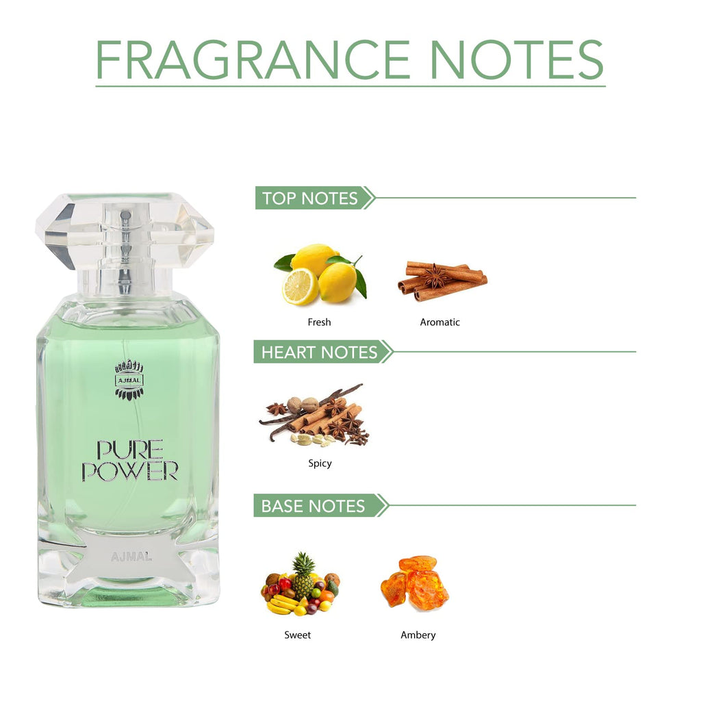Ajmal Pure Power EDP for Men | 3.4 oz / 100 ml | Fresh Spicy Woody with Citrus & Tonka