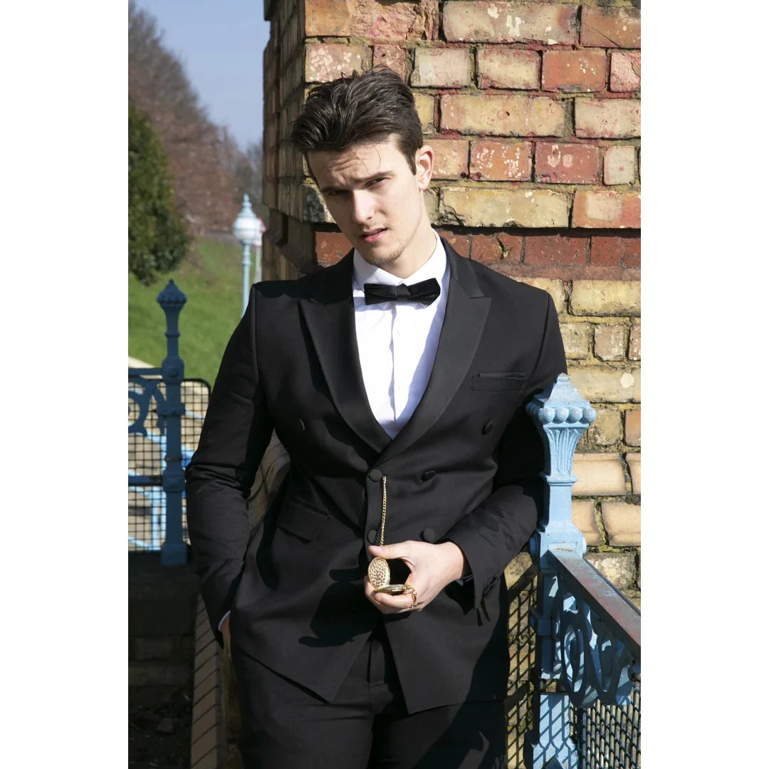 AK-22 - Men's Double Breasted Black Tuxedo Dinner Wedding Suit