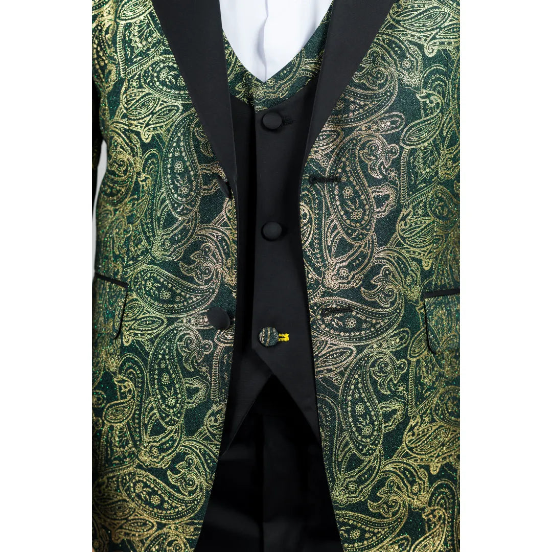 AK-28 - Men's 3 Piece Green Paisley Wedding Suit