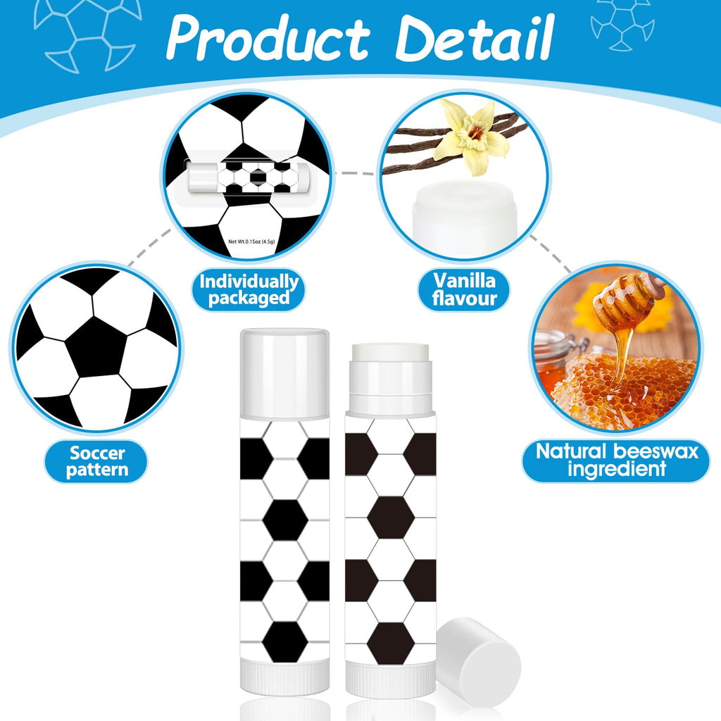 AKAIXI 24-Pack Soccer Lip Balm – Beeswax Moisturizing Vanilla Lip Balm for Teams & Fans