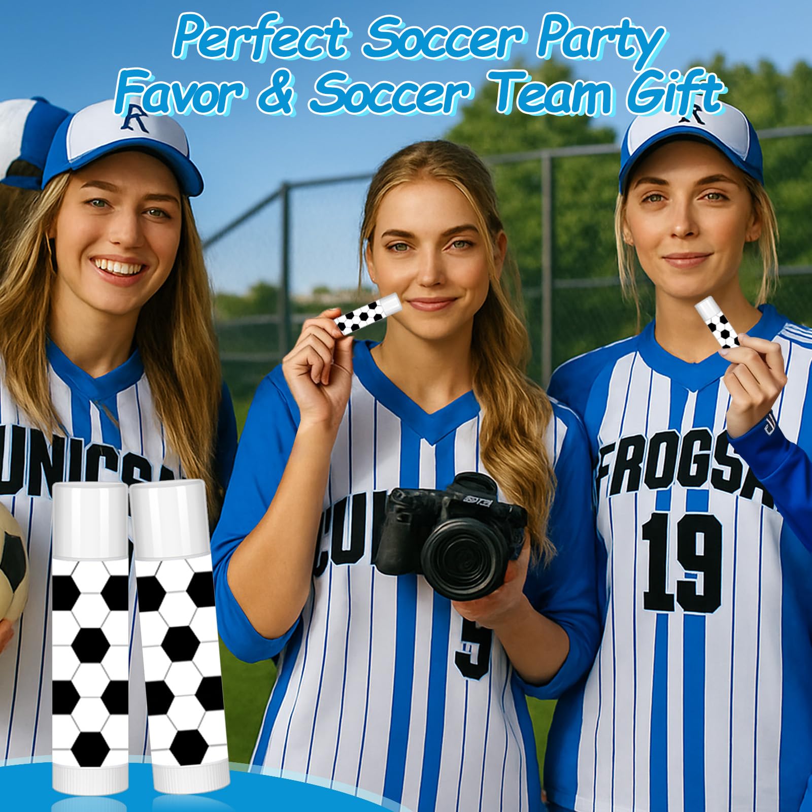 AKAIXI 24-Pack Soccer Lip Balm – Beeswax Moisturizing Vanilla Lip Balm for Teams & Fans
