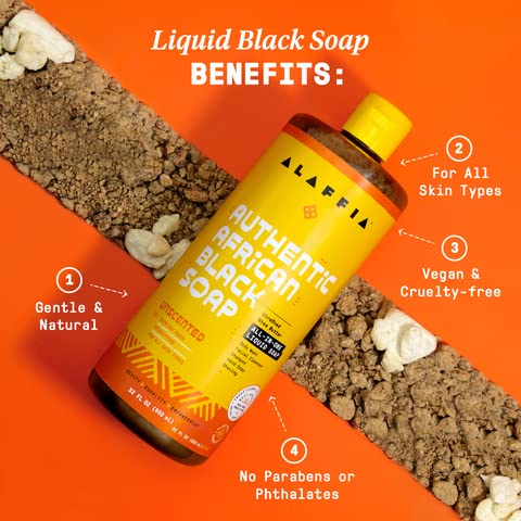 Alaffia Authentic African Black Soap Unscented 2-Pack – All-in-One Cleanser for Face, Body & Hair