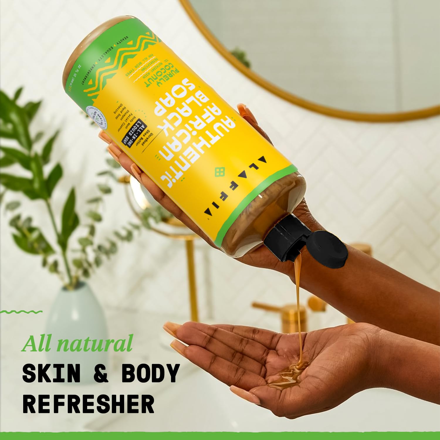 Alaffia Purely Coconut African Black Soap 2-Pack | All-In-One Liquid Soap for Body, Face, Hair, Shave - 32 oz Each