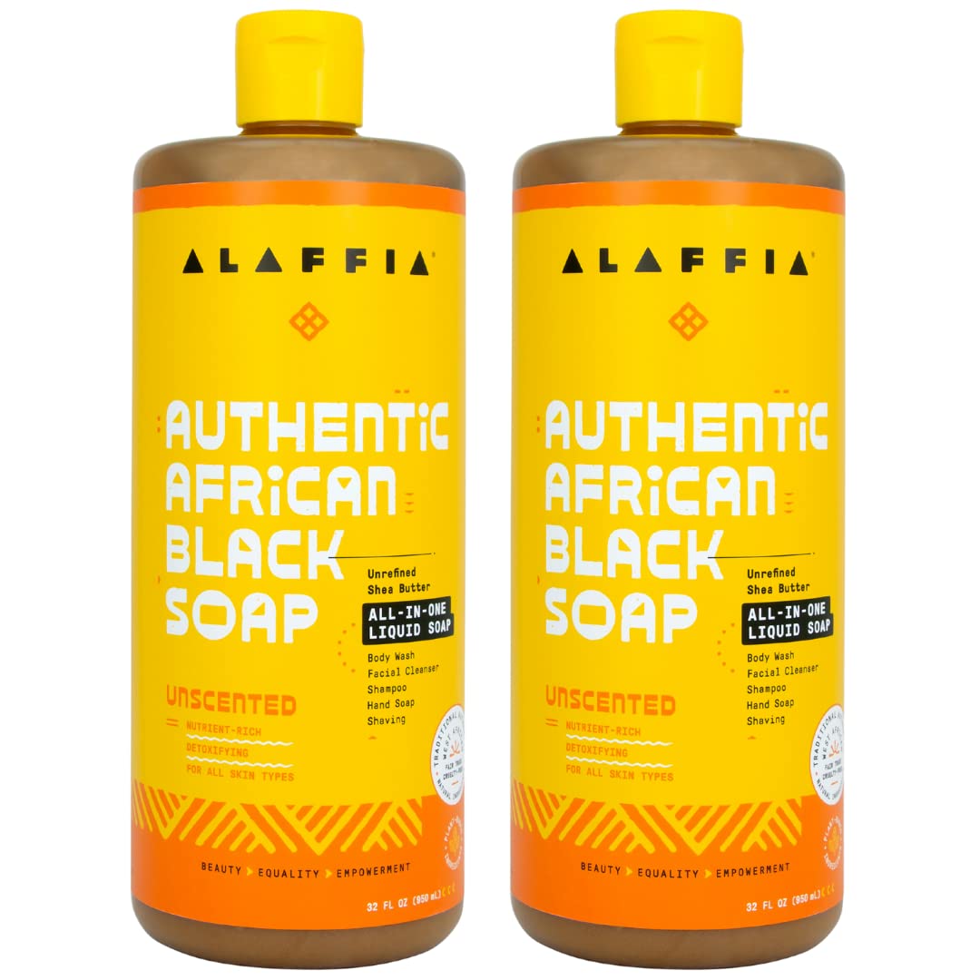 Alaffia Authentic African Black Soap Unscented 2-Pack – All-in-One Cleanser for Face, Body & Hair