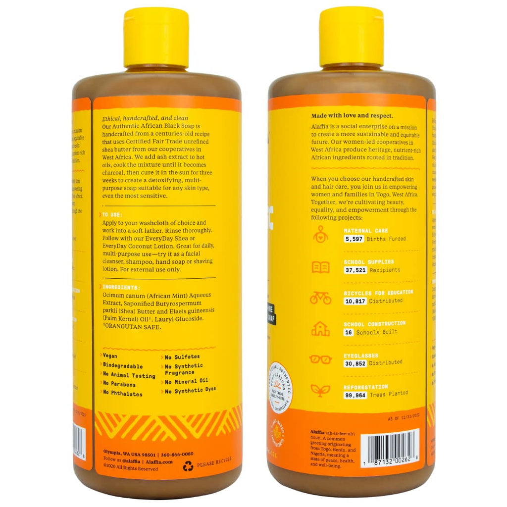 Alaffia Authentic African Black Soap Unscented 2-Pack – All-in-One Cleanser for Face, Body & Hair