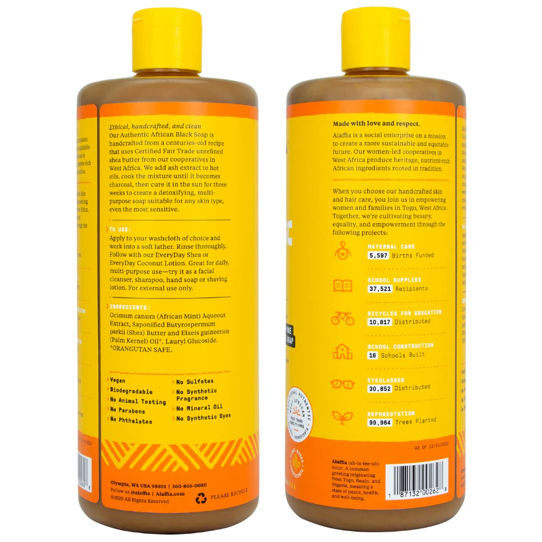 Alaffia Authentic African Black Soap Unscented 2-Pack – All-in-One Cleanser for Face, Body & Hair