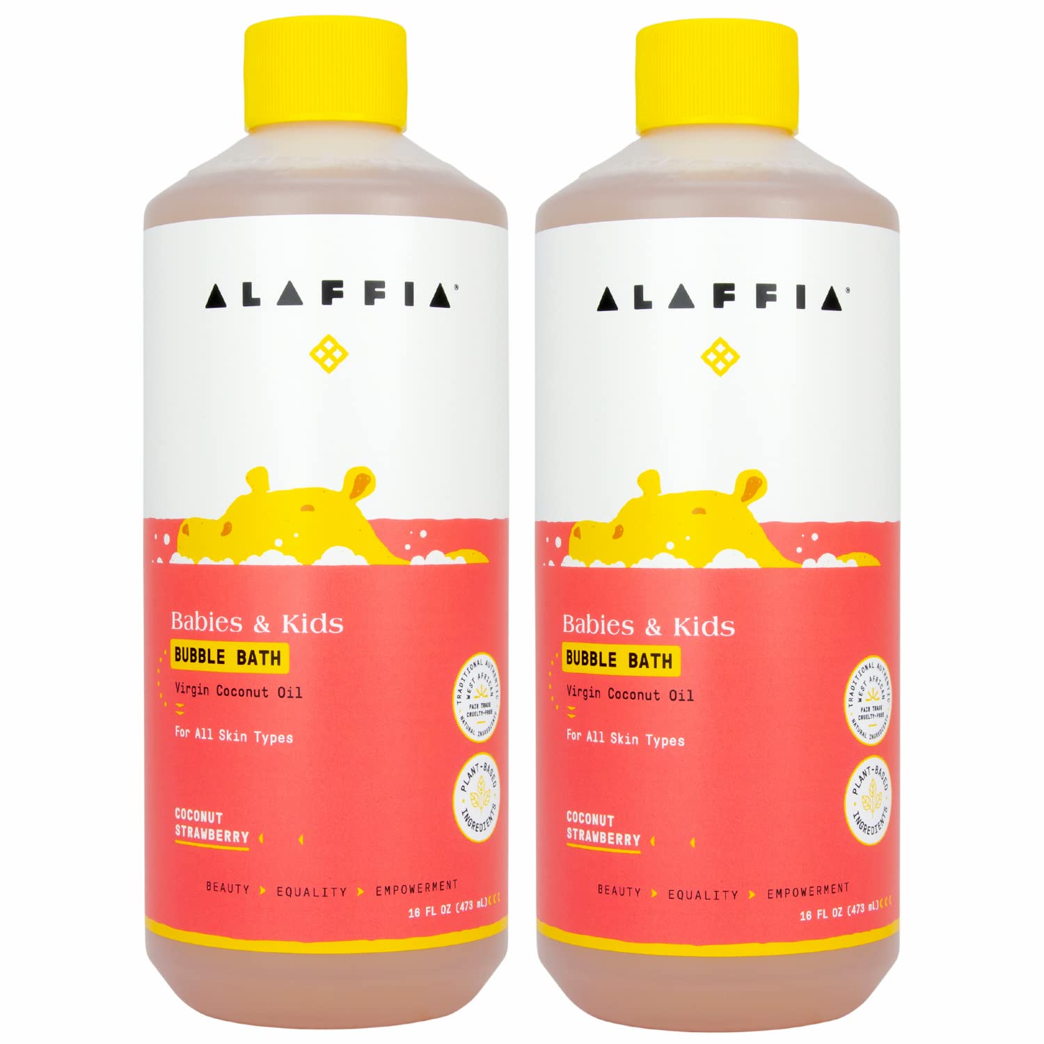 Alaffia Babies & Kids Bubble Bath – Coconut Strawberry, Plant-Based 2-Pack (16 oz each)