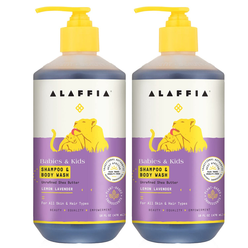 Alaffia Babies & Kids Shampoo & Body Wash – Lemon Lavender 2-Pack, 16 Fl Oz Each | Gentle & Fair Trade