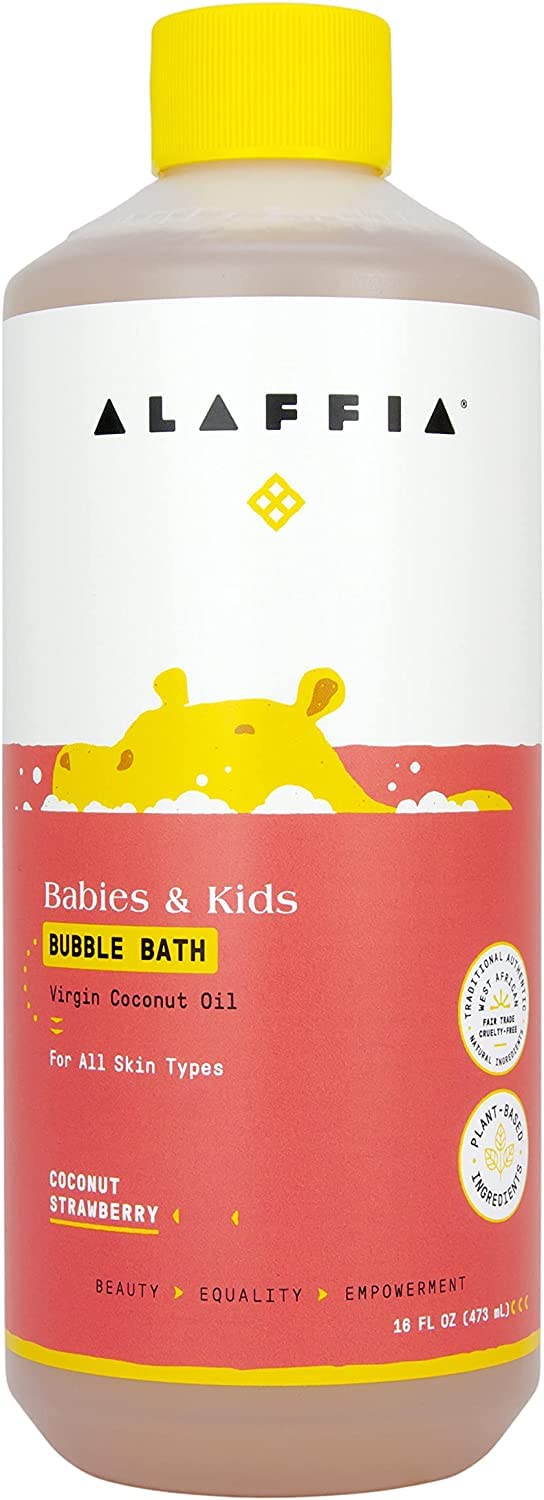 Alaffia Babies & Kids Bubble Bath – Coconut Strawberry, Plant-Based 2-Pack (16 oz each)