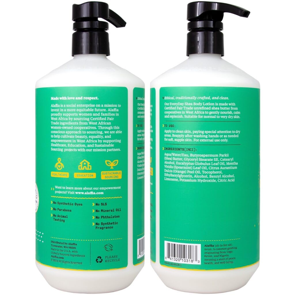 Alaffia Everyday Shea Eucalyptus Mint Body Lotion 2-Pack – Nourishing Moisturizer for Dry Skin