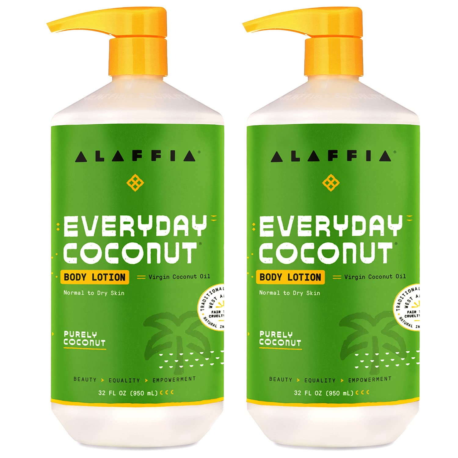Alaffia Everyday Coconut Hydrating Body Lotion – 2 Pack, 32 oz Each | For Normal to Dry Skin