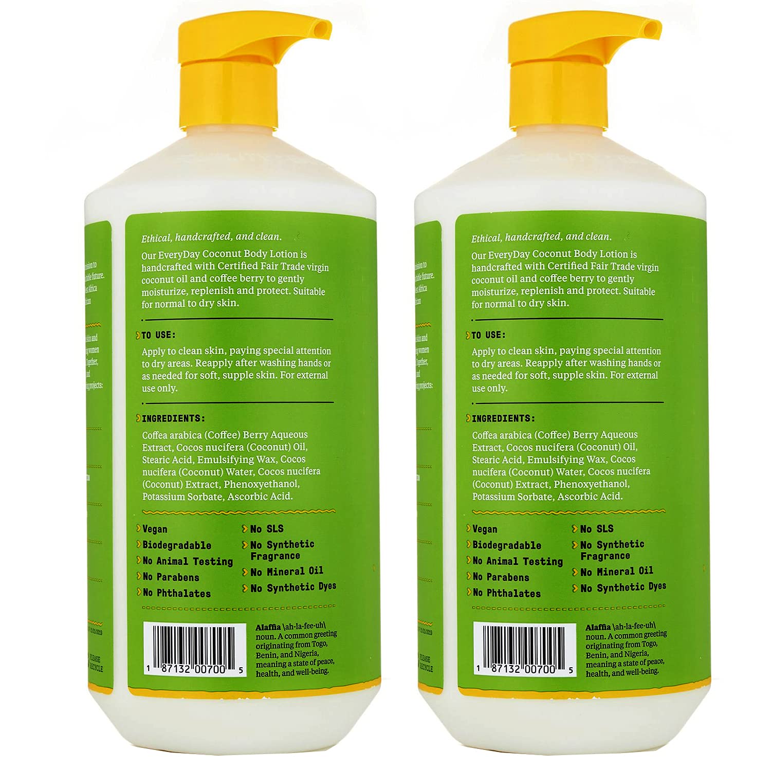 Alaffia Everyday Coconut Hydrating Body Lotion – 2 Pack, 32 oz Each | For Normal to Dry Skin