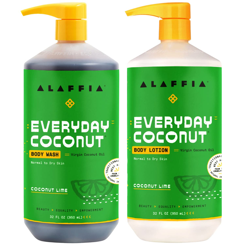 Alaffia Everyday Coconut Hydrating Body Lotion & Body Wash – Coconut Lime, 32 oz Each