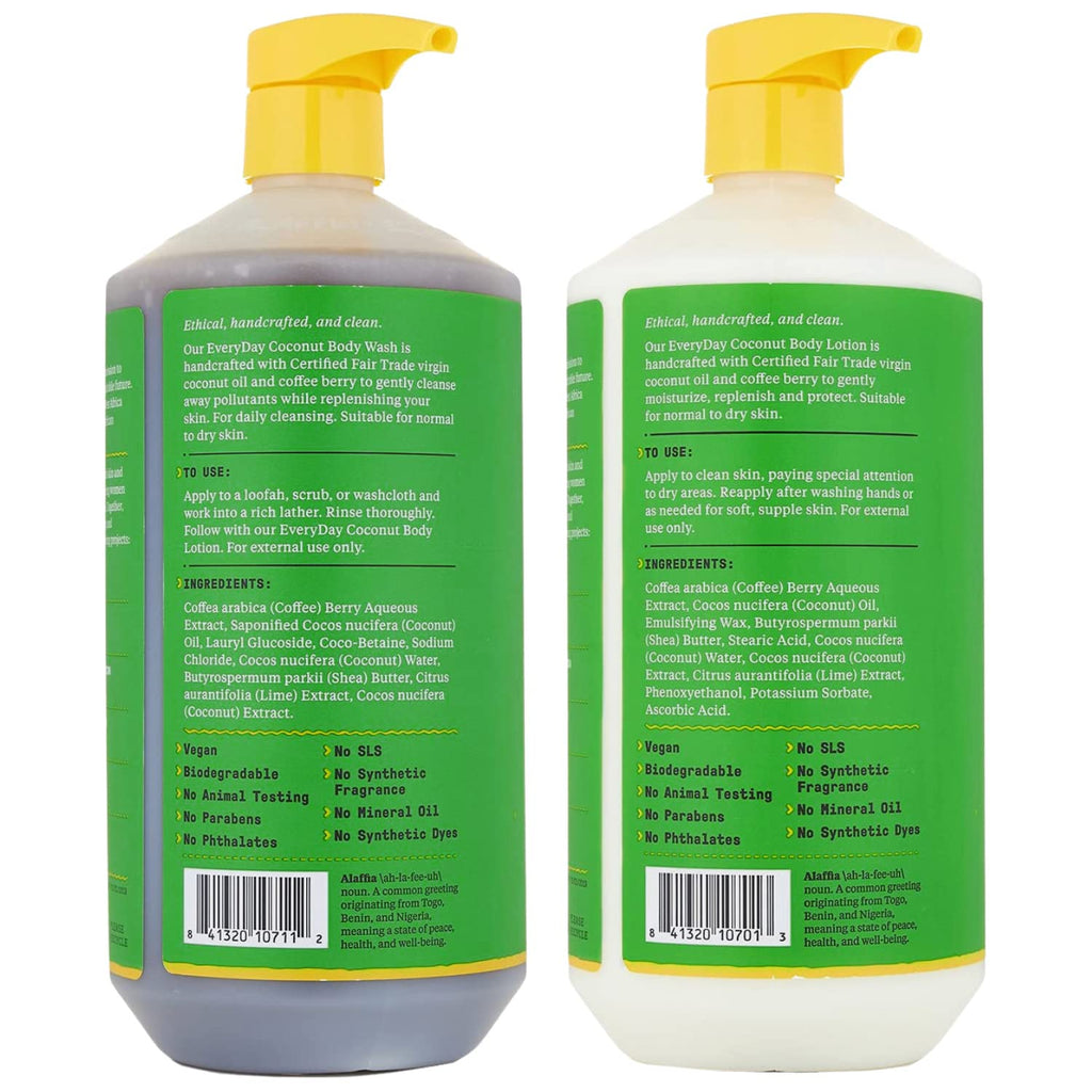 Alaffia Everyday Coconut Hydrating Body Lotion & Body Wash – Coconut Lime, 32 oz Each