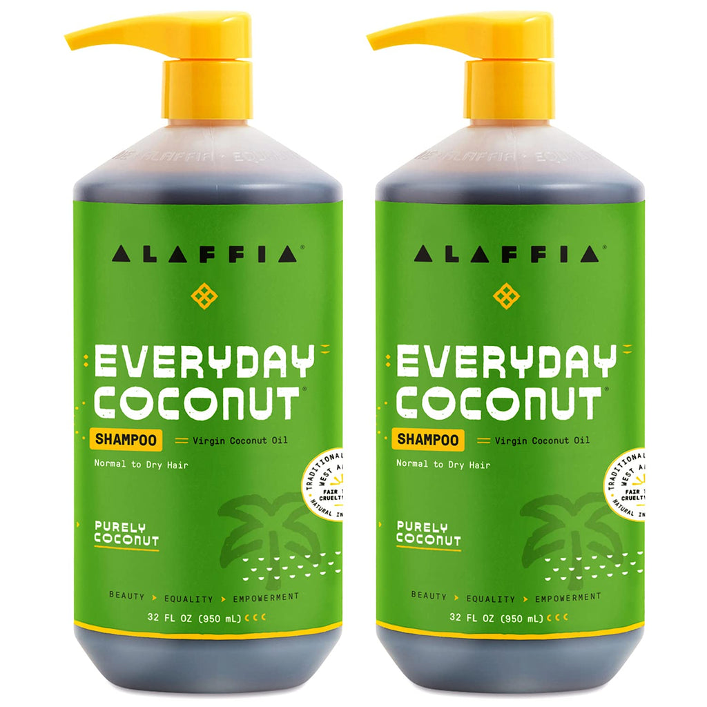Alaffia EveryDay Coconut Shampoo — Gentle Hydration for Normal to Dry Hair (2-Pack, 32 oz Each)