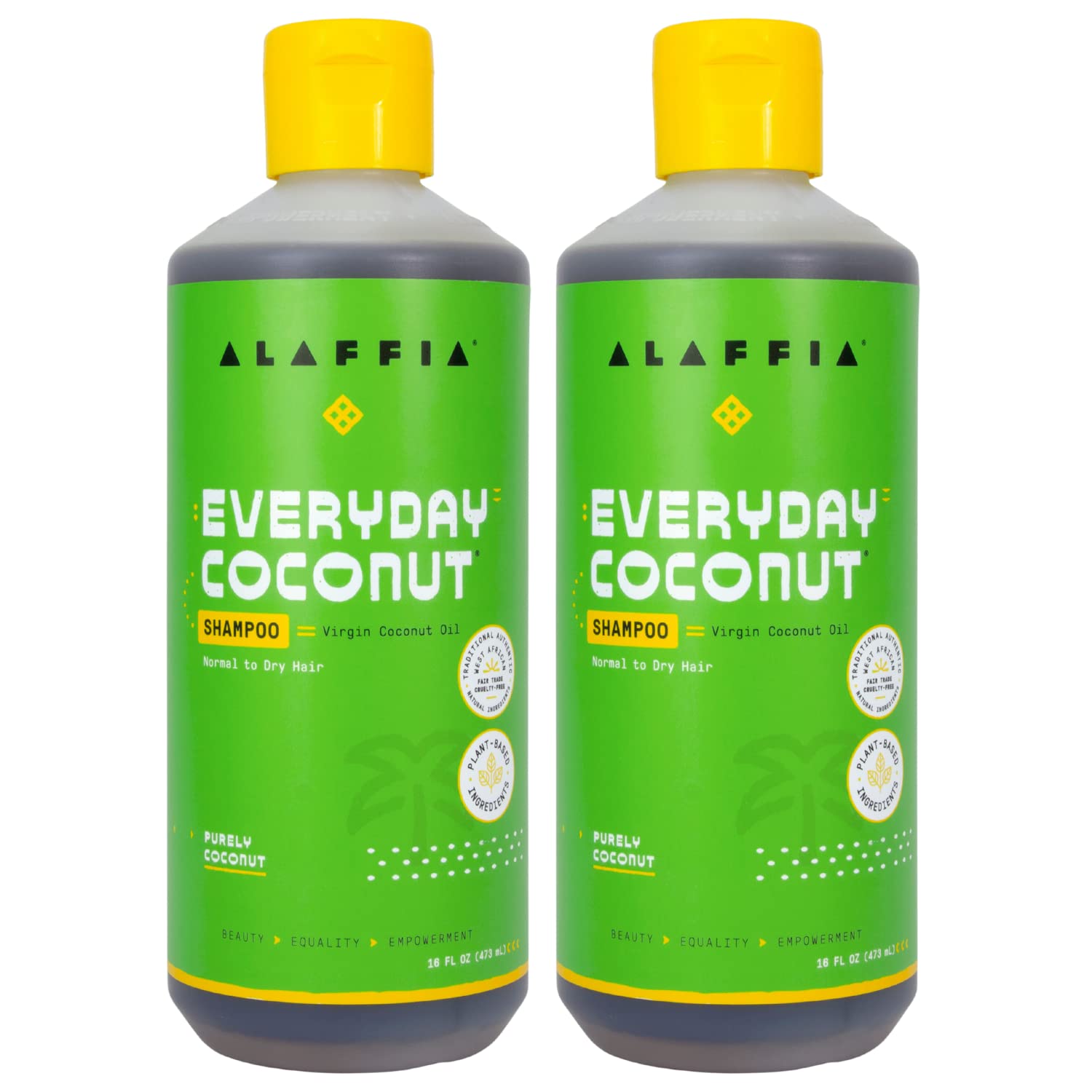 Alaffia Everyday Coconut Shampoo – Gentle & Hydrating for Wavy & Curly Hair | 2 Pack, 16 fl oz Each