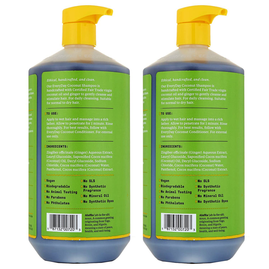 Alaffia EveryDay Coconut Shampoo — Gentle Hydration for Normal to Dry Hair (2-Pack, 32 oz Each)