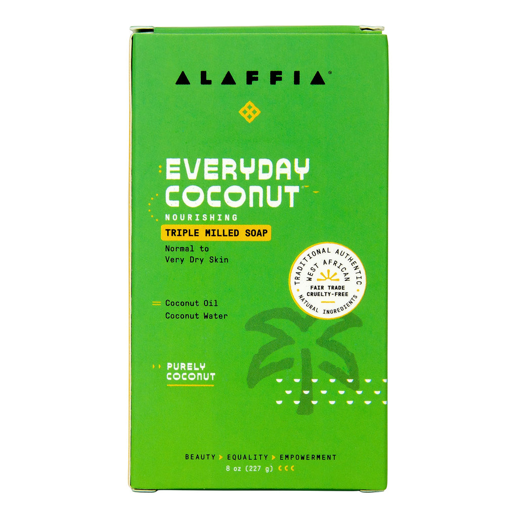 Alaffia EveryDay Coconut Soap Bar – Ergonomic, Coconut Oil & Shea Butter, Pure Coconut Scent, 8 oz Pack of 4