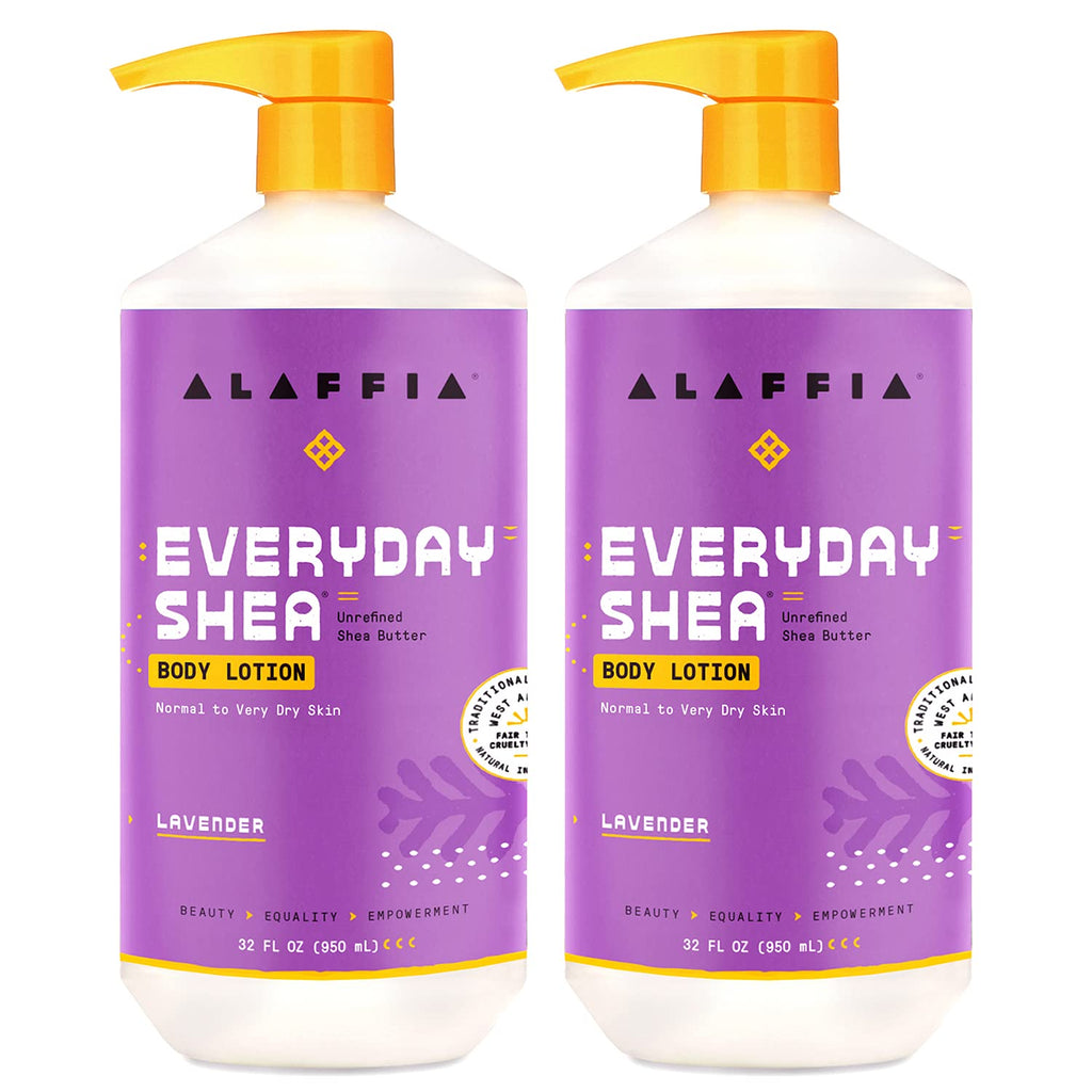 Alaffia Everyday Shea Body Lotion – 2 Pack (32 oz each) for Normal to Very Dry Skin | Fair Trade, Lavender & Lemongrass
