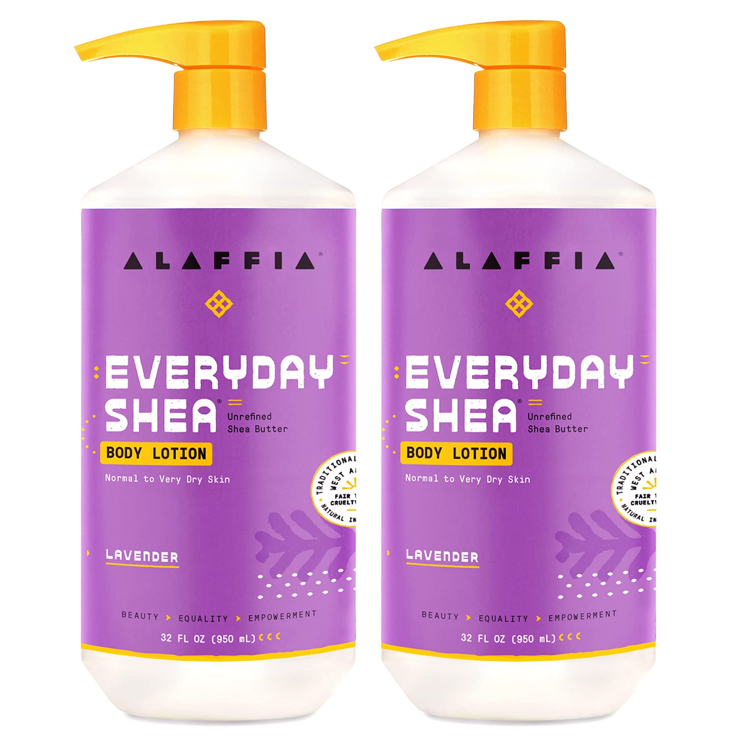 Alaffia Everyday Shea Body Lotion – 2 Pack (32 oz each) for Normal to Very Dry Skin | Fair Trade, Lavender & Lemongrass