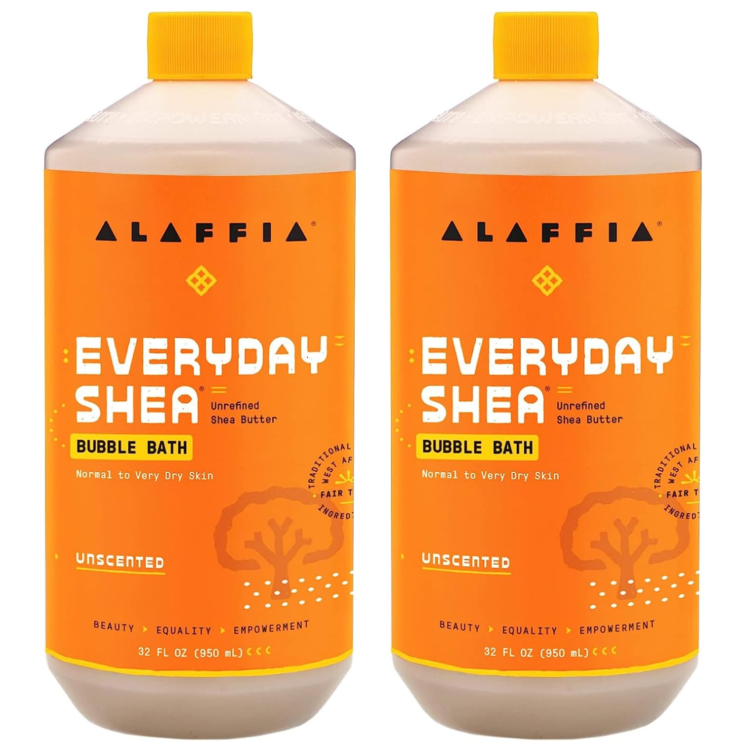 Alaffia Everyday Shea Bubble Bath – Unscented, 2-Pack, Fair Trade Shea Butter, Cruelty-Free