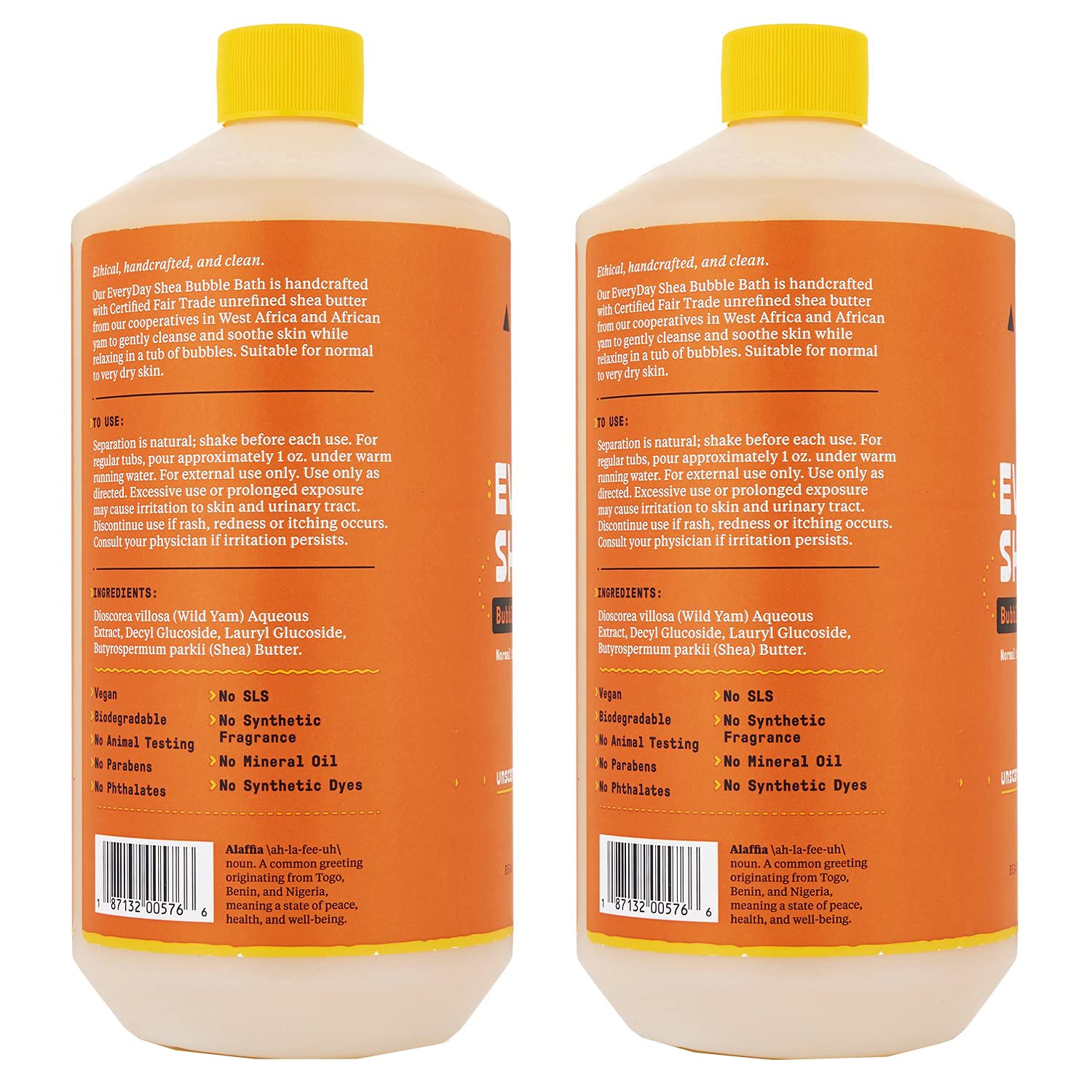 Alaffia Everyday Shea Bubble Bath – Unscented, 2-Pack, Fair Trade Shea Butter, Cruelty-Free