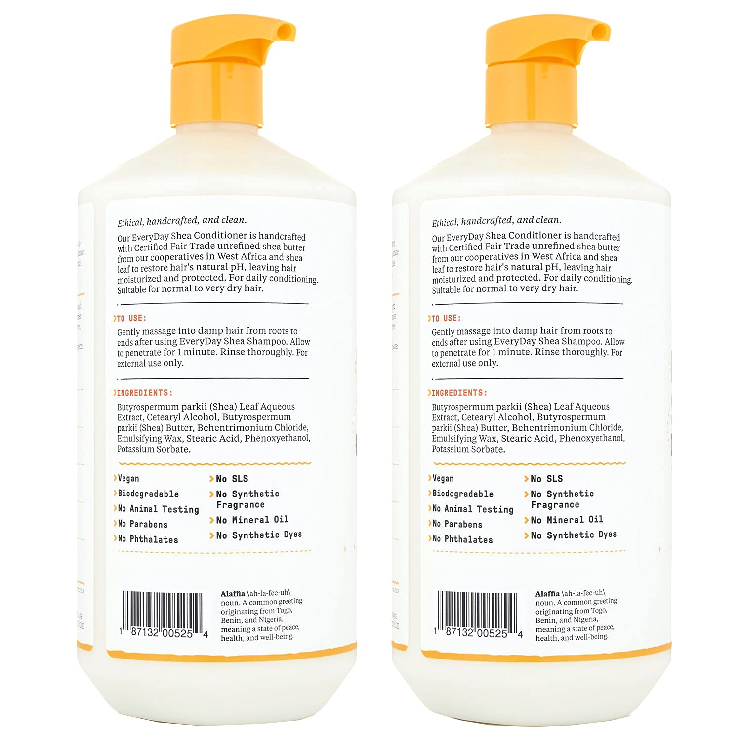 Alaffia EveryDay Shea Conditioner – Moisturizes, Restores & Protects | Fair Trade Shea Butter, Unscented, 2-Pack (32 oz each)