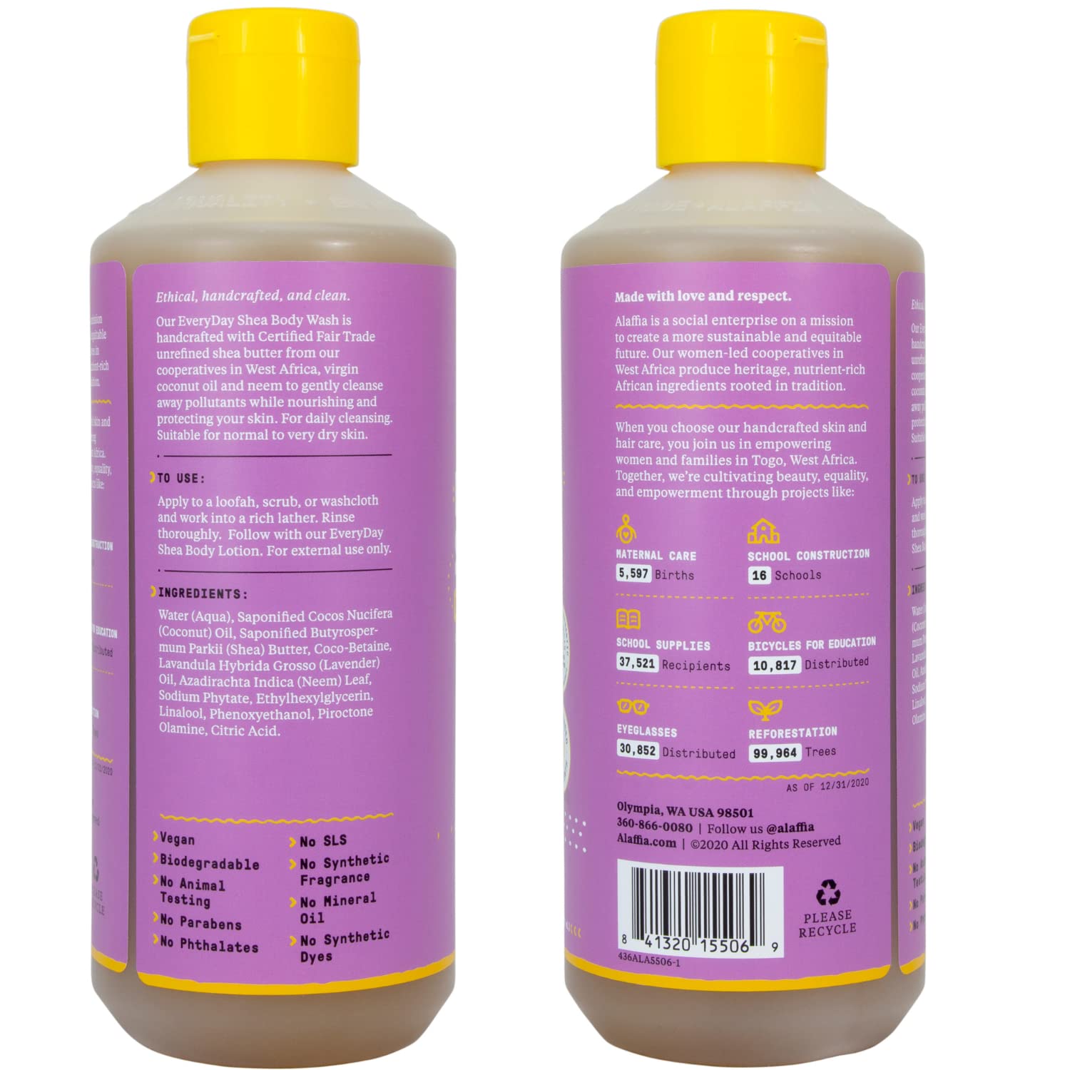Alaffia Everyday Shea Body Wash – Fair-Trade Moisturizing Cleanser with Lavender (2 Pack)