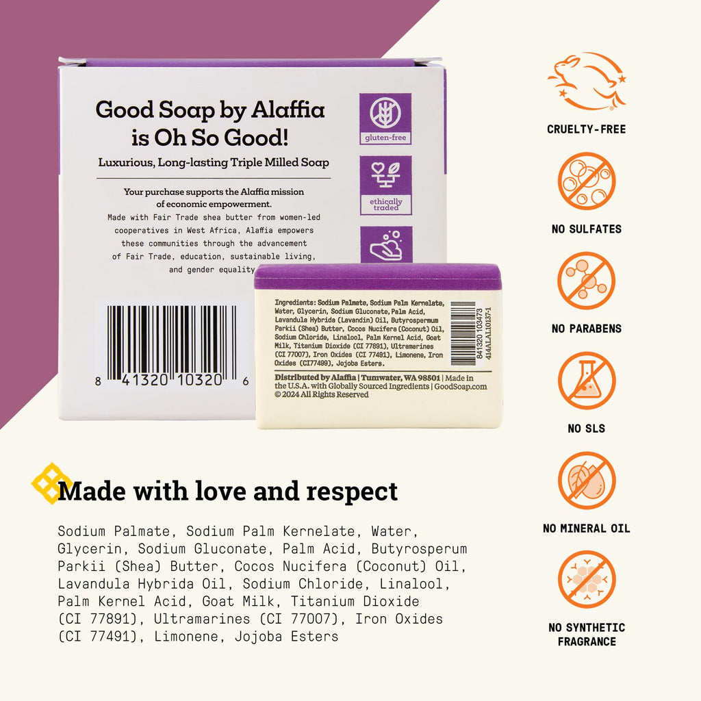Alaffia Good Soap Lavender 2-Pack (8 Bars) – Triple-Milled with Fair Trade Shea Butter