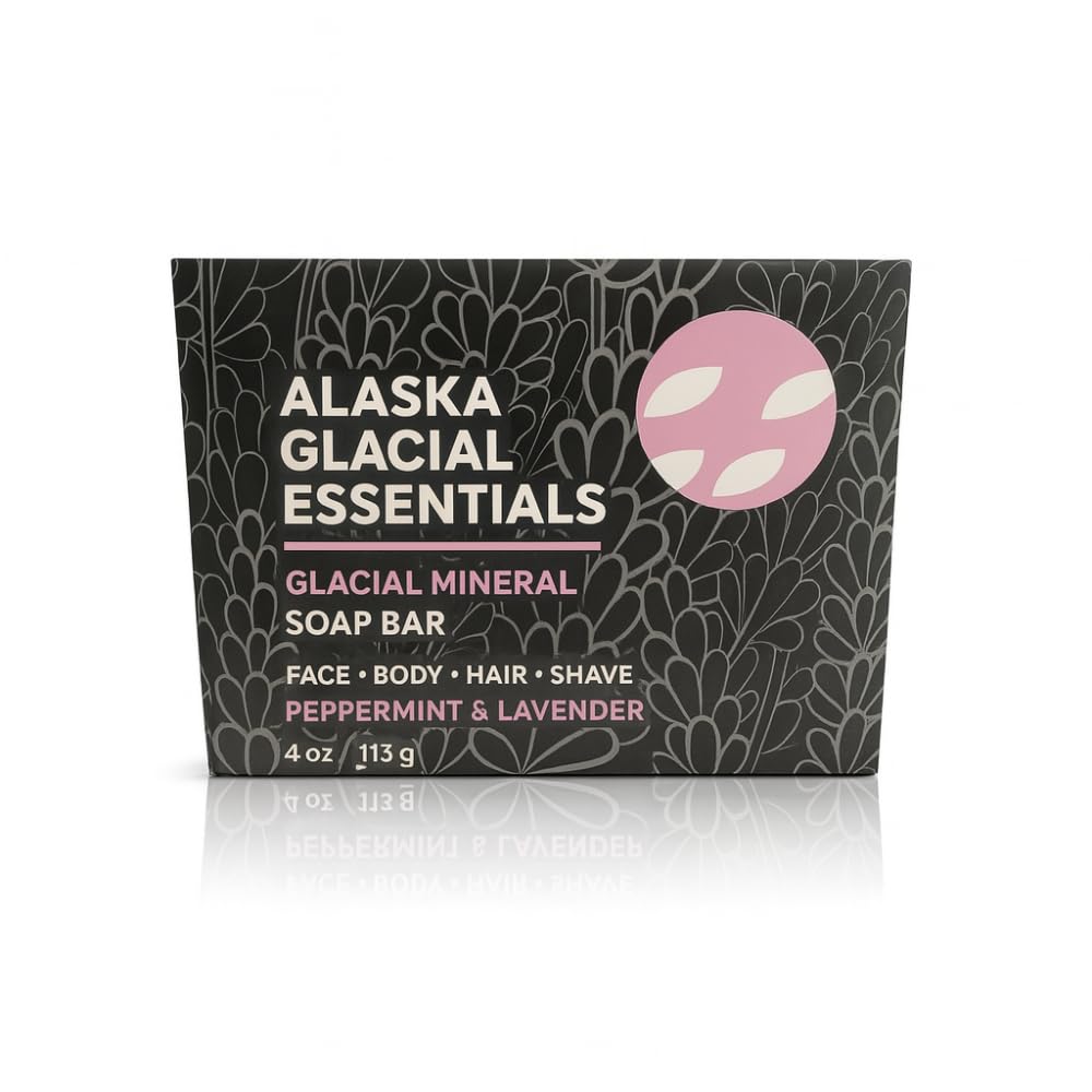 Alaska Glacial Mineral Clay Soap Bar – Peppermint & Lavender | 4-in-1 Face, Body, Shave & Shampoo