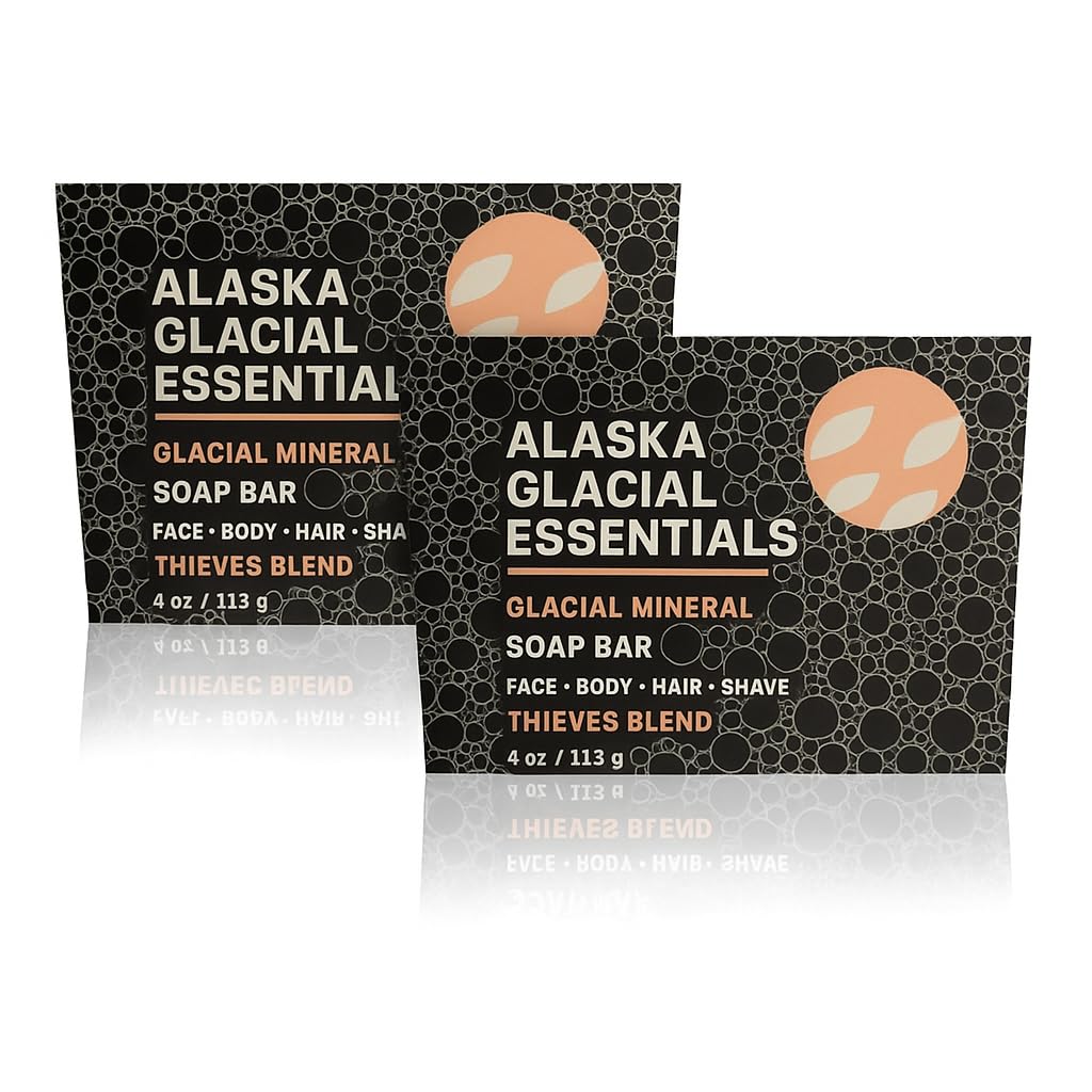 Alaska Glacial Essentials Cold-Process Mineral Clay Soap Bar with Thieves Blend – 2 Pack