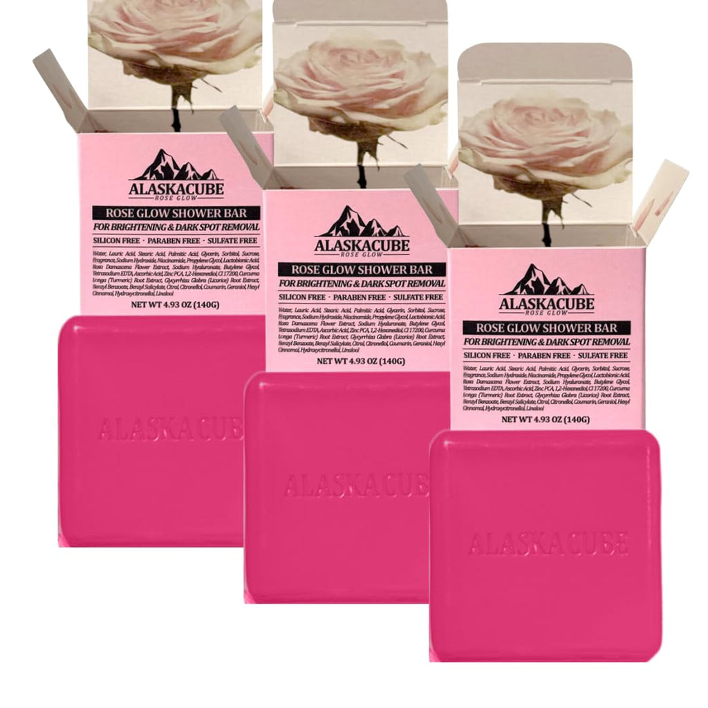 Alaskacube Rose Glow Perfumed Shower Bar – 3 x 4.93 oz Rose Scented Body Wash for Radiance
