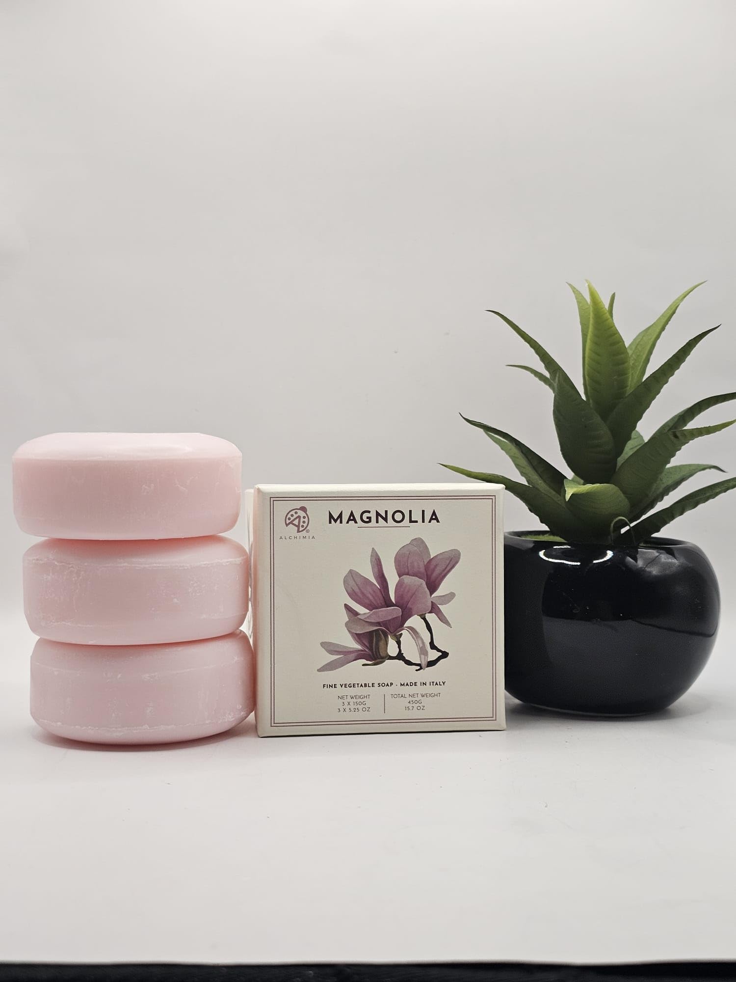 Alchimia Magnolia 3-Pack Soap Gift Box | Italian Vegetable Soap, 450g