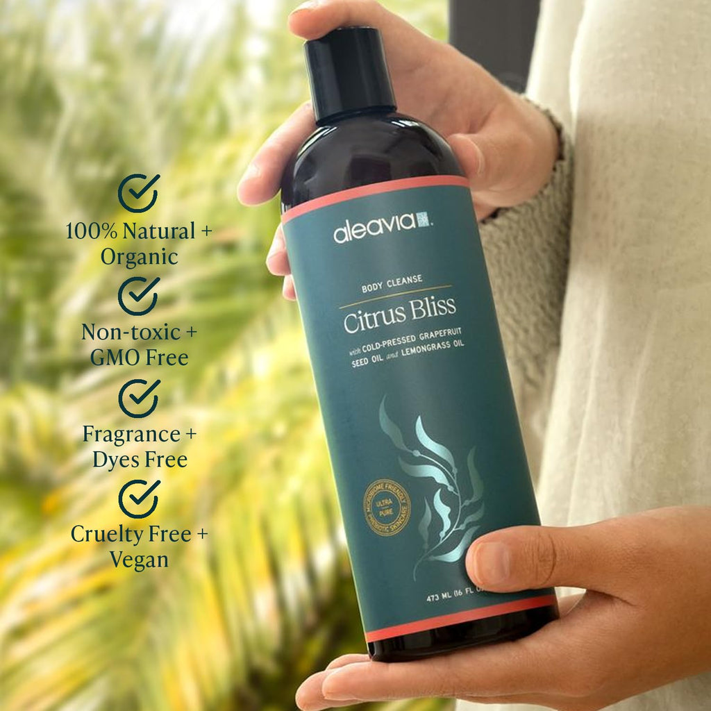 Aleavia Citrus Bliss Body Cleanse – Organic Prebiotic Body Wash for Balanced Skin Microbiome | 16 Oz