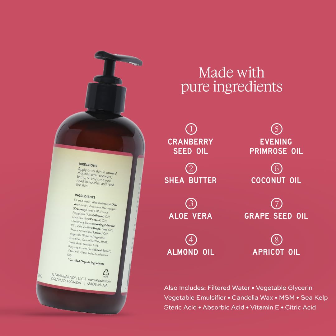 Aleavia Cranberry Prebiotic Body Lotion – Lightly Scented, All-Natural Moisturizer (12 oz)